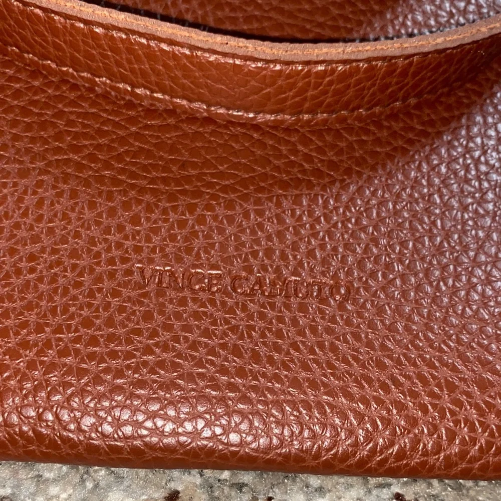 Vince Camuto Brown Leather Tote with Black Center Stripe (3.5)